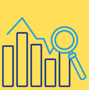 A yellow tile showing a bar chart and a magnifying glass