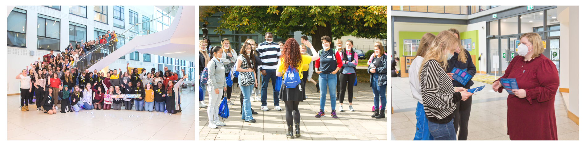 3 photos showing student access leaders around campus