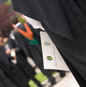 A skewed photo of a conferring ceremony