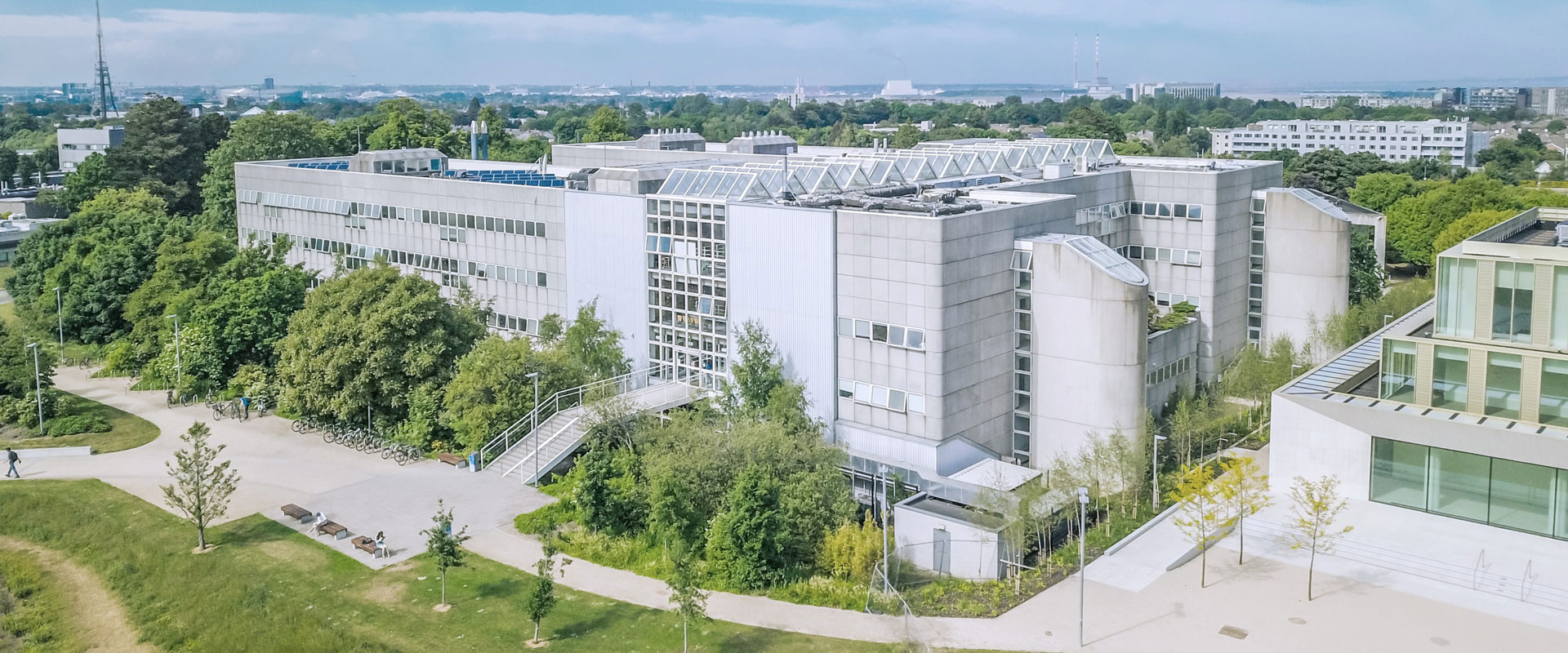 Drone shot of the Engineering Building by Beini Chen