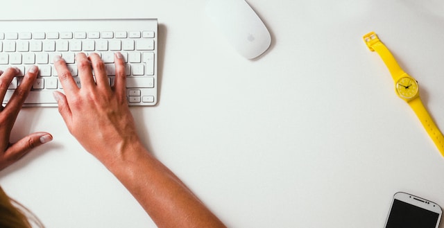 typing on keyboard, mouse and watch